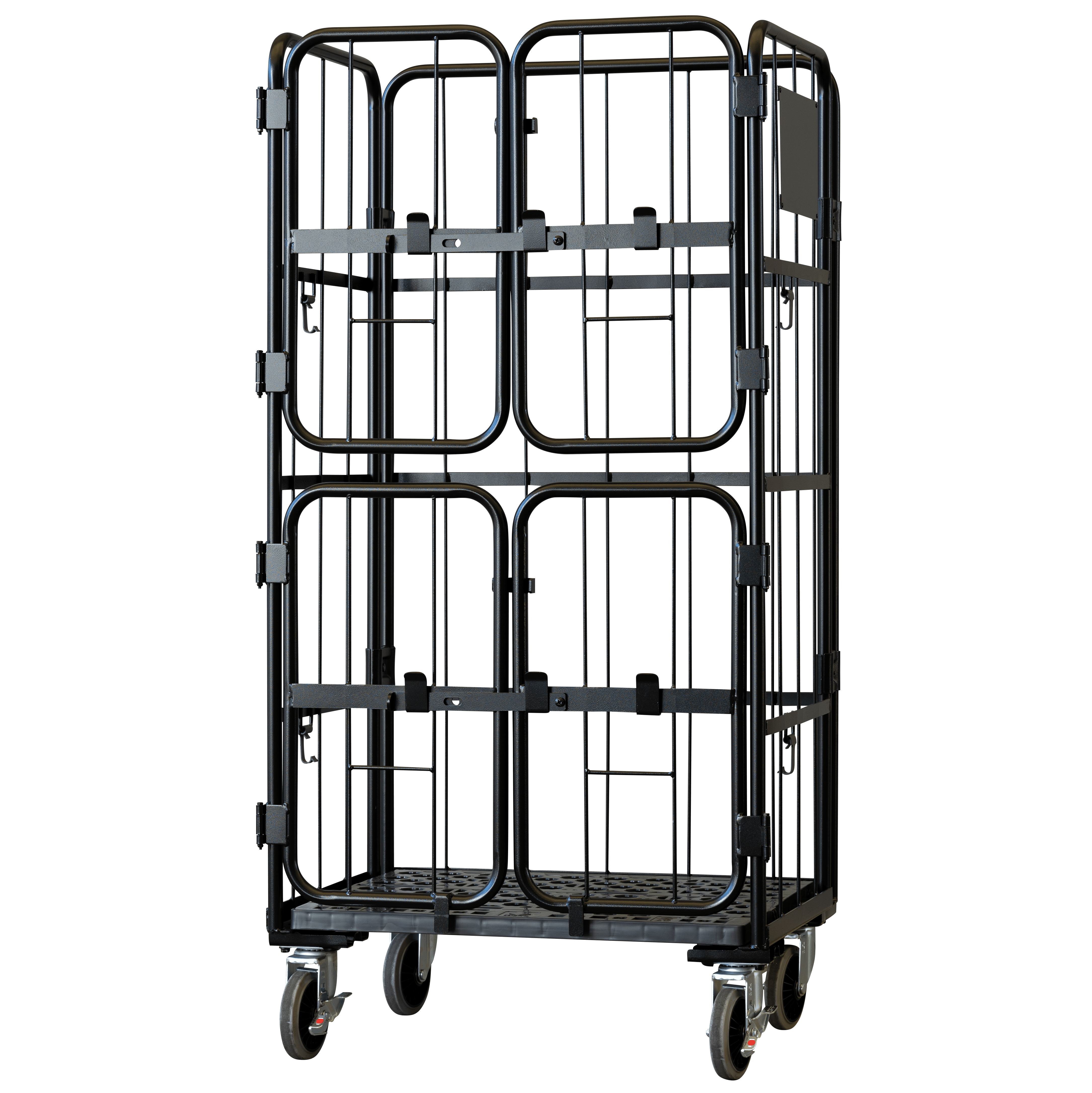 上下観音扉付きカゴ台車 ブラック 画像01