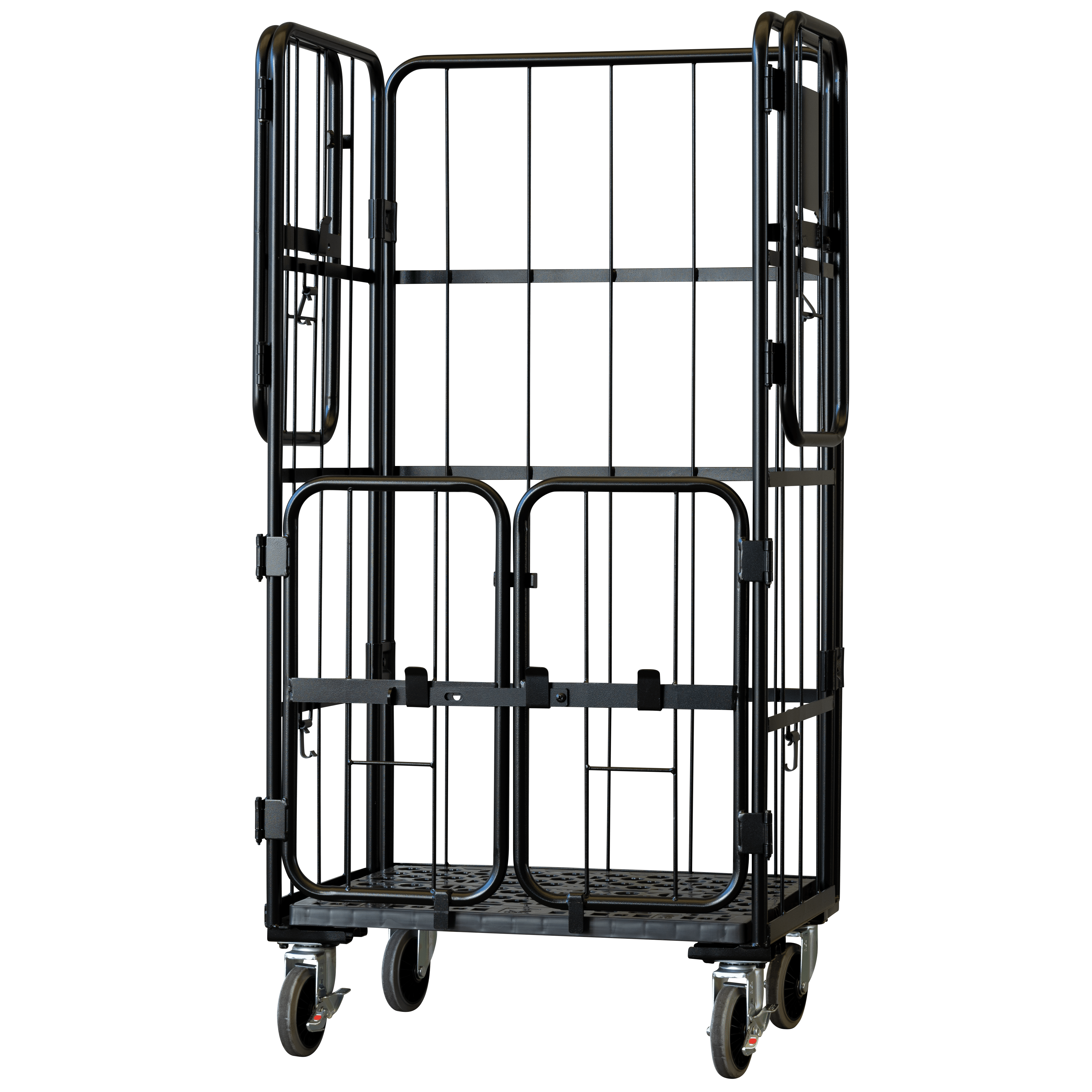 上下観音扉付きカゴ台車 ブラック 画像02