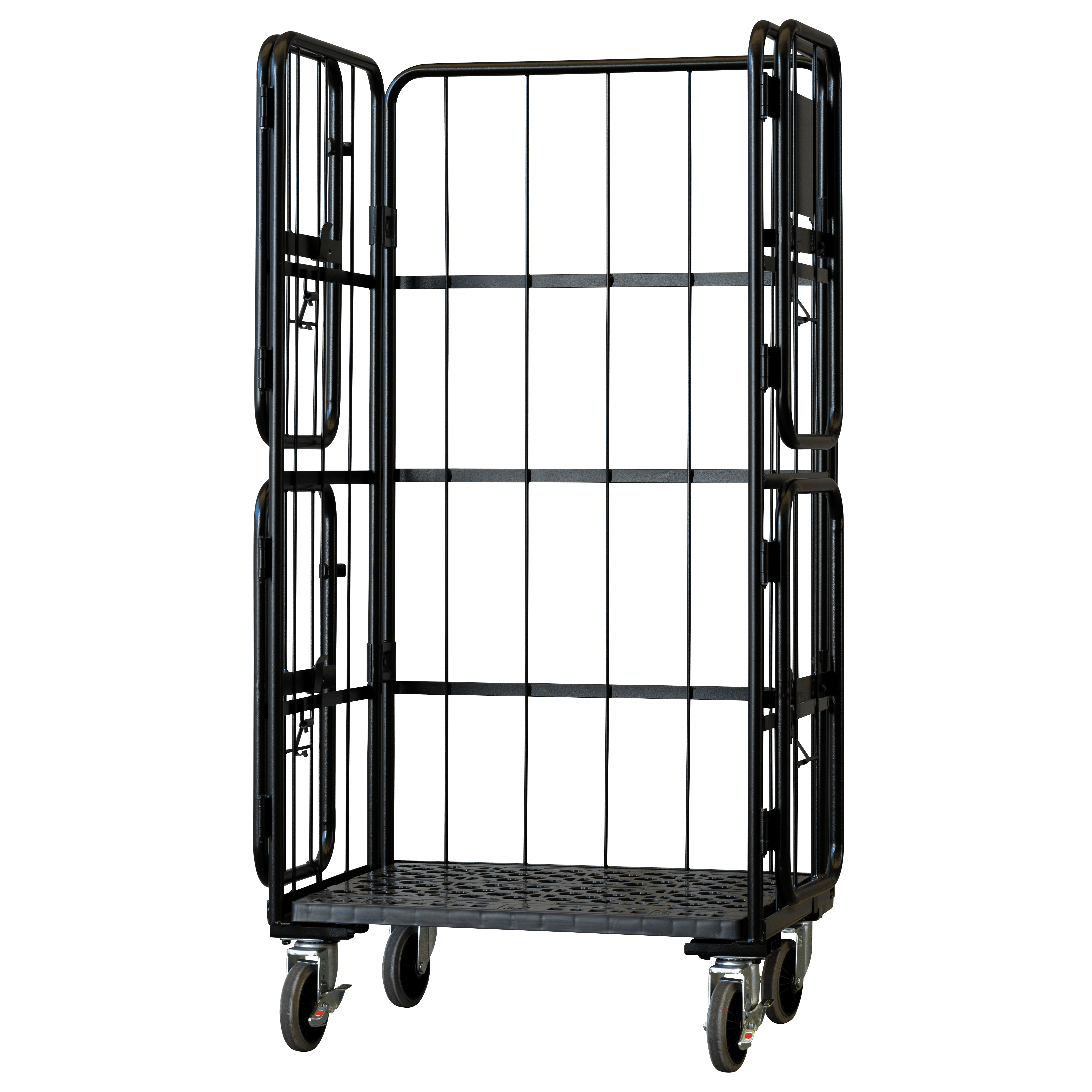 上下観音扉付きカゴ台車 ブラック 画像03