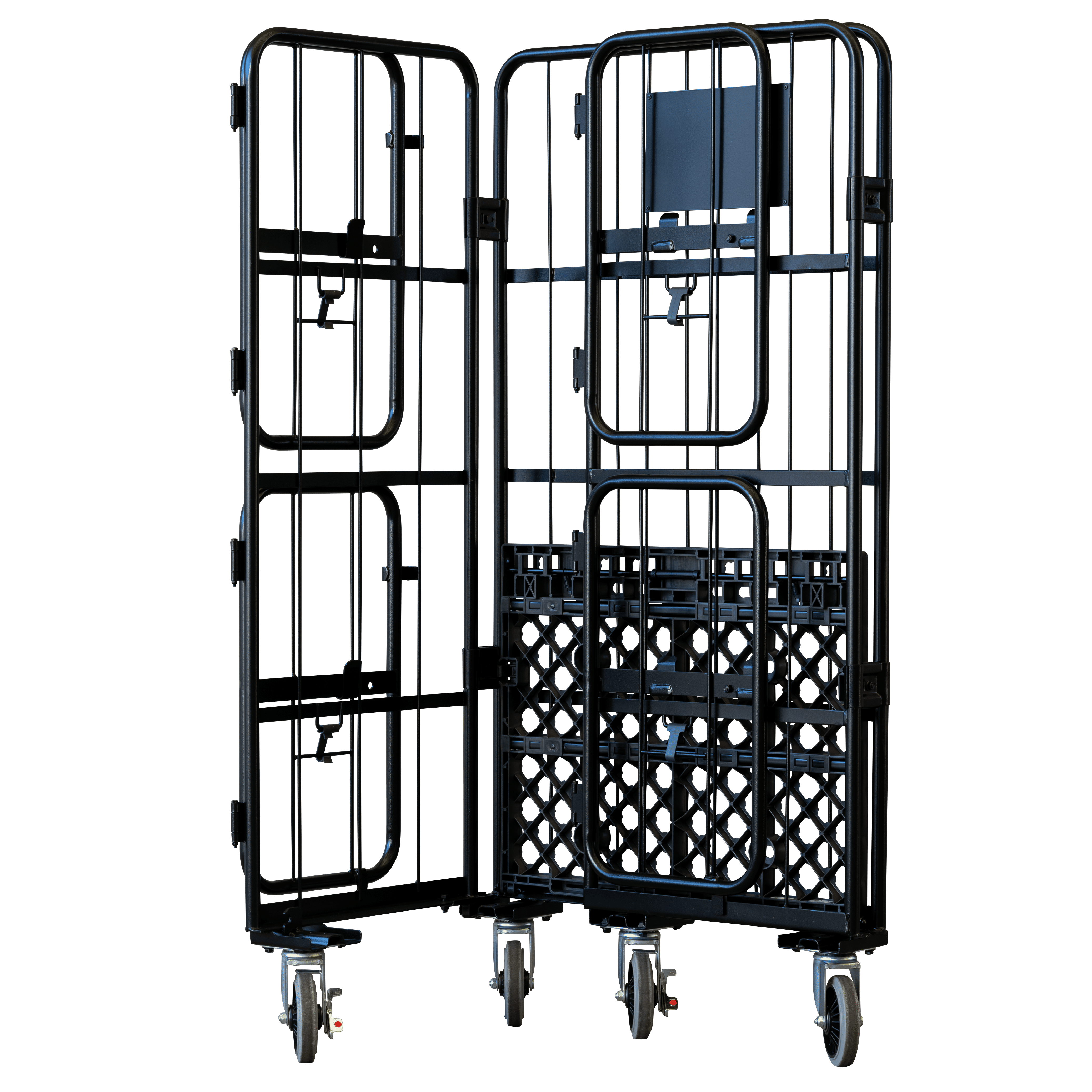 上下観音扉付きカゴ台車 ブラック 画像05